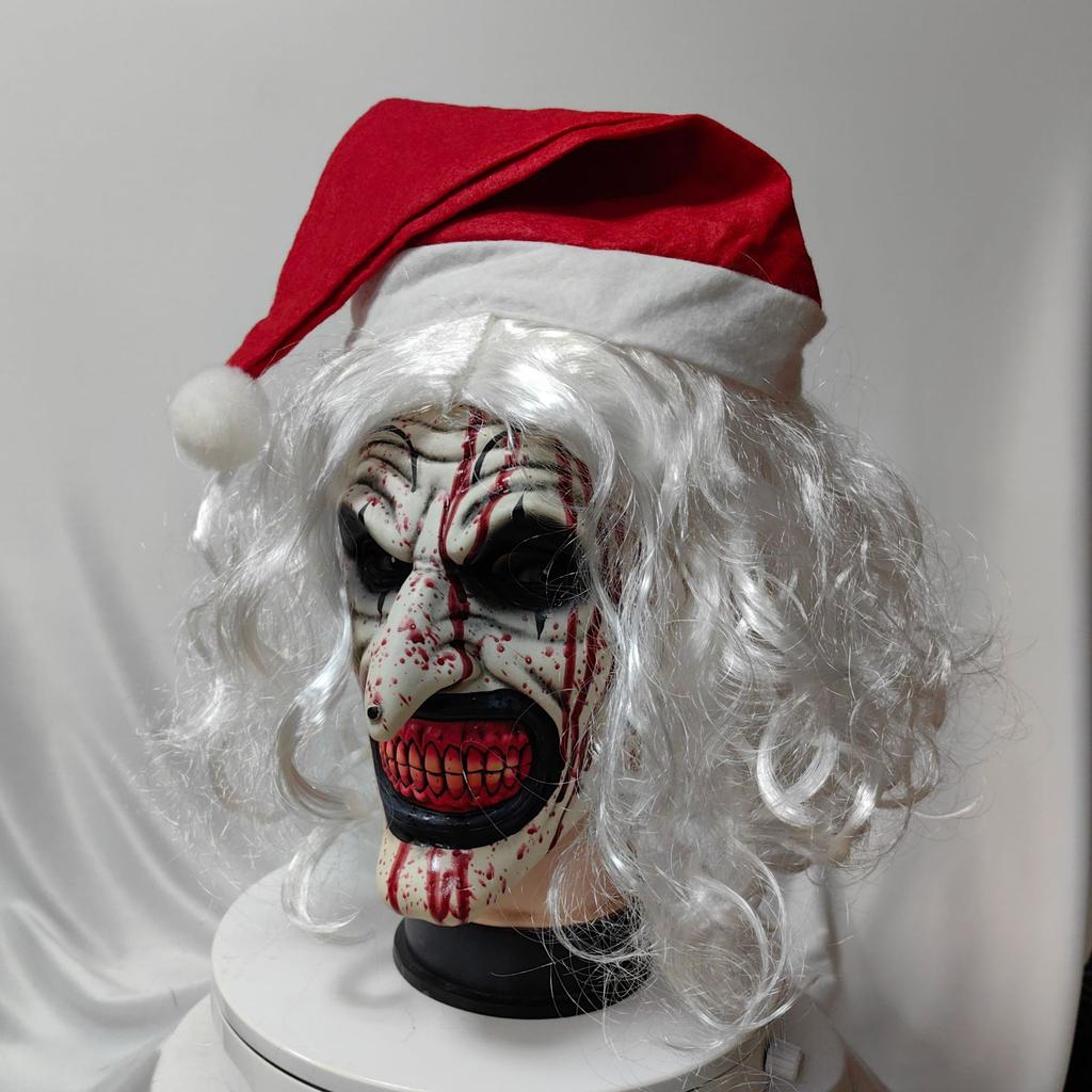 Christmas Scary Bloody Terrifier 3 Cosplay Mask With Hair Hat Art The Clown Latex Halloween Props Party Costume Masks