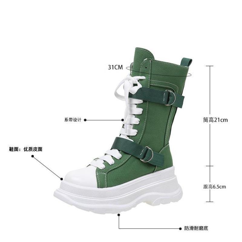 Canvas Chunky Platform Women's Boots Lace-Up Side Zipper Modern Boots Woman Thick Bottom Non-Slip Ankle Booties Bota Feminina
