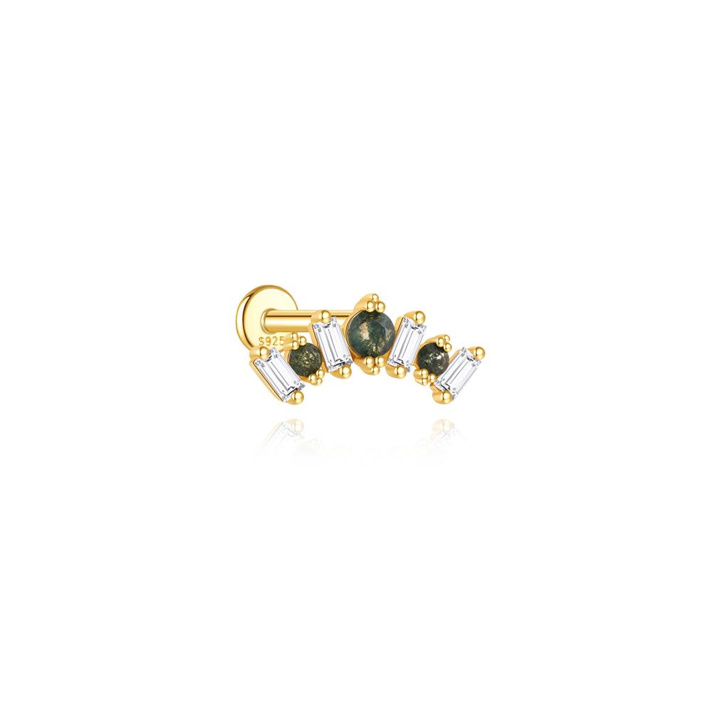 CANNER 1PC Natural Water Grass Horse Eye Zircon 925 Silver Piercing Earrings For Women Ins Simple Green Moss Earring