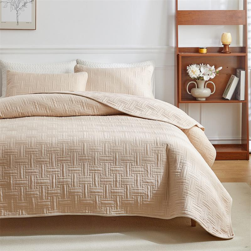 3pcs Set, Quilted Bedspread, Solid Color Ultrasonic Quilted Bedsheet, Lightweight Quilted King Queen Size Bed Cover
