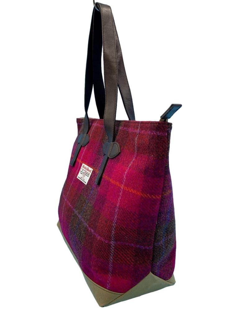 [natur och utvecklas] Harris Tweed och Paraffinerad Kanvas Tygkasse med Läderdetalj och Topp med Dragkedja (WG2422-PKC)