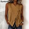 Women's Bow Tie Rouch Detail Summer V-Neck Sleeveless Top Fashion Backless Tank