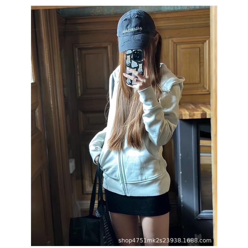 Women's Casual Zip-Up Hoodie Slim Fit Long Sleeve Solid Color Sweatshirt