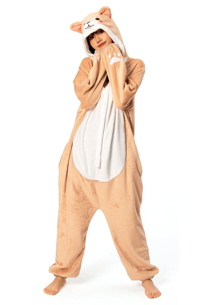 OLAOLA Shiba Inu Kigurumi Cute Dog Pajamas for Animal Fluffy and Perfect for Staying Warm and Unisex Flannel Costume Pajamas, Adults, Halloween,