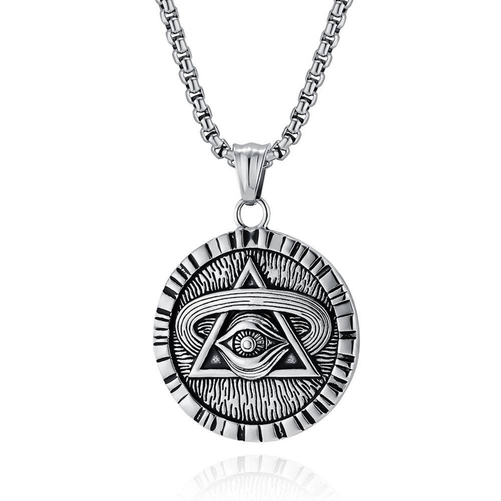 Vintage Egyptian Geometric Round Pendant Niche Triangle Eye of Horus Necklace Simple Fashion Jewelry