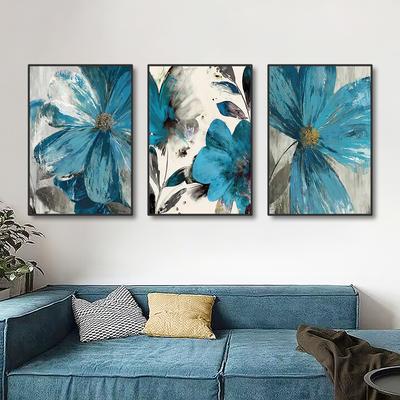 3pcs Blooming Life Botanical Print Wall Art Canvas Paintings Vintage Blue Paint Flowers Living Room Posters Wall Art Decoration