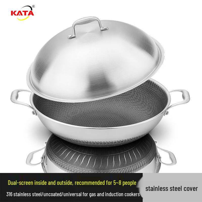 Zhi Shi KATA316 316 Stainless Steel Double-Handle Non-Stick Wok