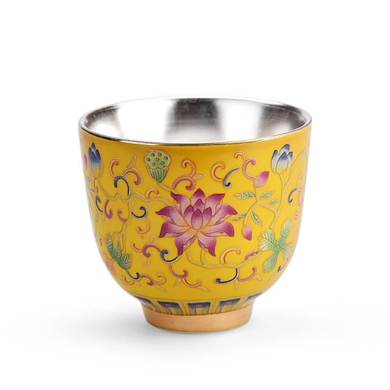 6Pcs silver mouth cup sterling silver tea set,  teacup kung fu enamel colored silver  bag  liner master