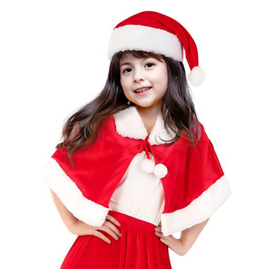 Christmas Cape Hat Set Festive Red White Xmas Outfit Soft Velvet Santa Costume Universal Size Makeup Clothing Props