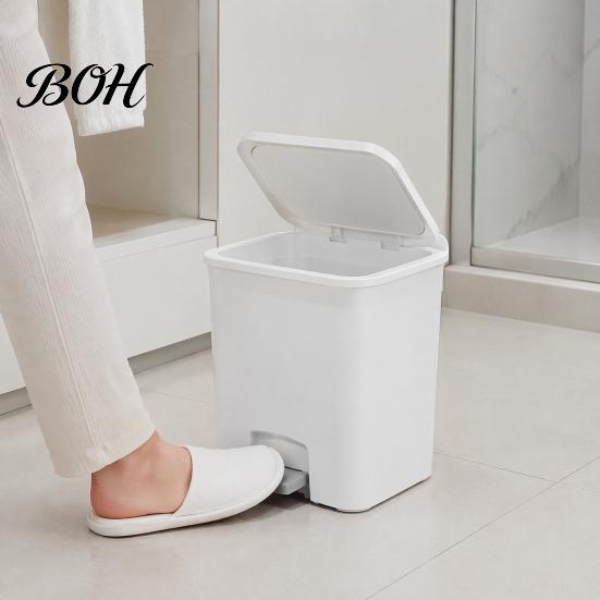 White And Gray Trash Can Pedal Can, with Dual-mode Lid, Easy Access Garbage Household Foot Operated Bin Odor-proof Slim Solid Color Waste Basket, for
