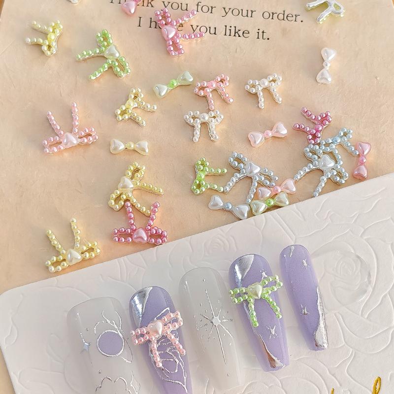 10Pcs Cute Macaron Colored 3D Resin Pearl Bow Nail Art Charms Japanese Preal Bowknot Ribbon Nail Art Decorations For Diy Nails