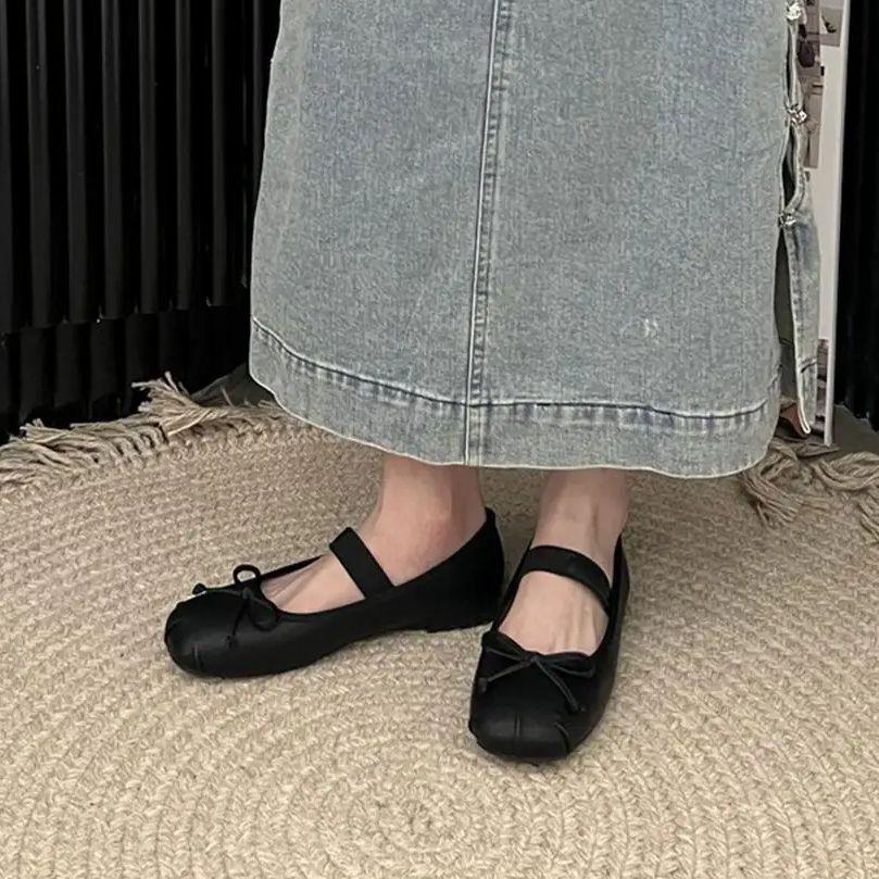 Fashion IPPEUM Ballet Flats Women Round Toe Bow Elastic Band Mary Janes Shoes Black Ballerines Femme Chaussure