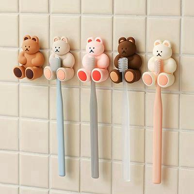 Silicone Suction Cup Storage Hook 3D Toothbrush Rack Creative Cartoon Bear Toothbrush Holder  Home