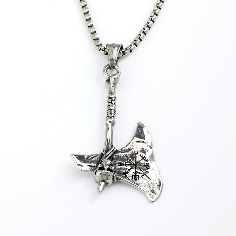 Vintage Stainless Steel Men s Pendant Punk Viking Axe Pendant Necklace
