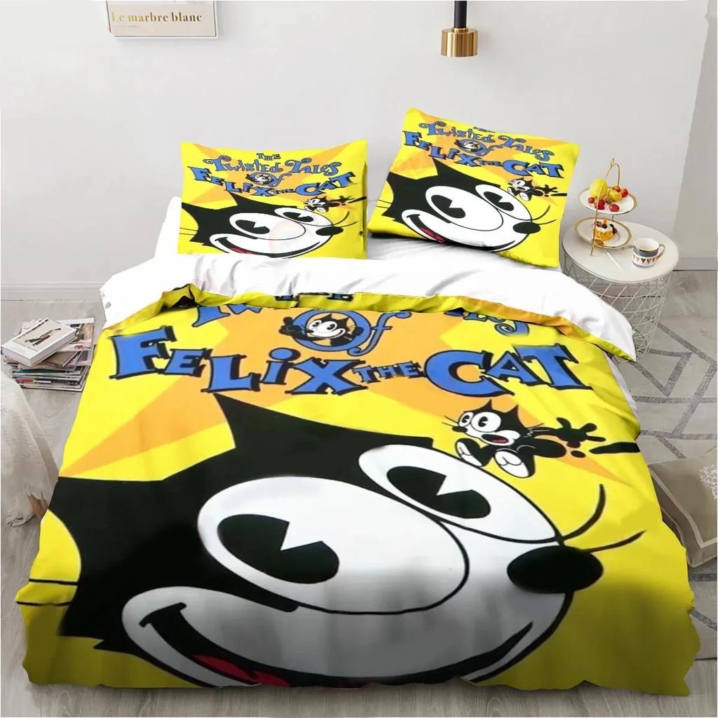 Set Biancheria da Letto Cartone Animato Carino F-Gatto Felix, Copripiumino Trapunta Set Letto Copripiumino Federa, Matrimoniale Queen Singolo Size Bambini Ragazzi Adulti