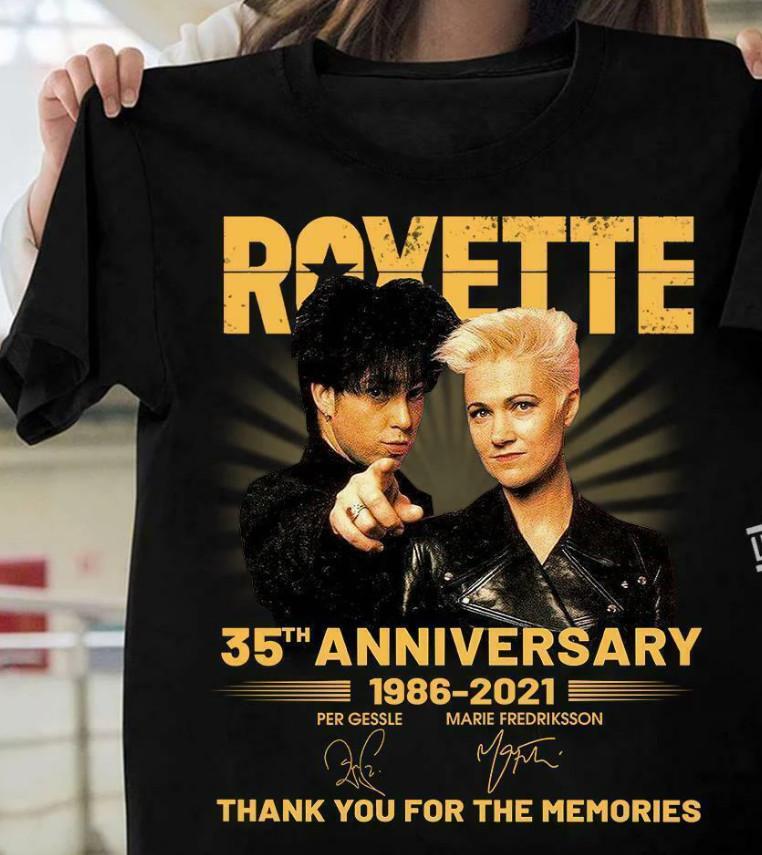 Vintage Roxette Band 35th Anniversary Cotton Black All Size Unisex Shirt MM130 Unisex T-Shirt L