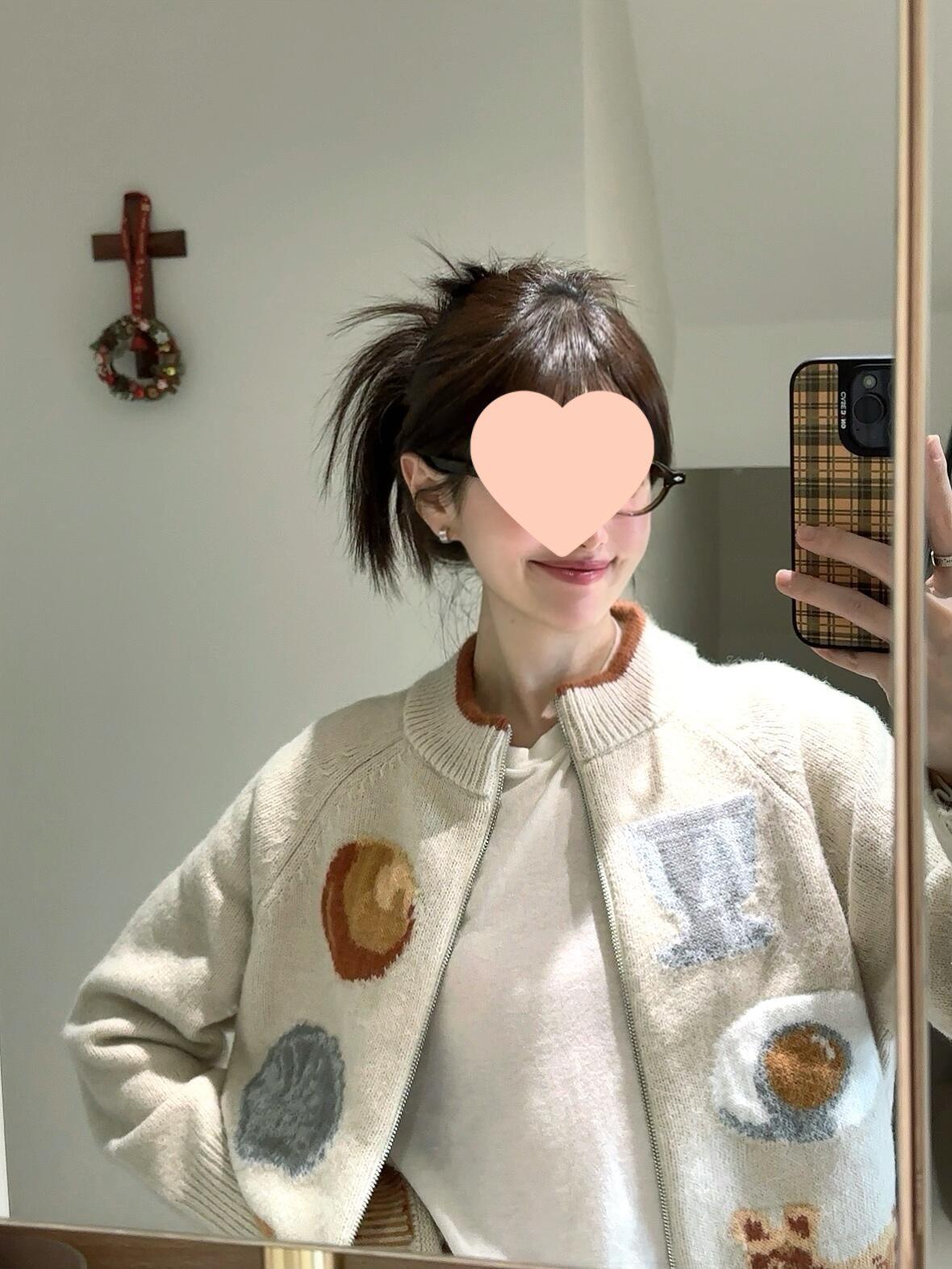 

Преппи вязаный кардиган: Женский осенне-зимний корейский жаккардовый свитер свободного кроя в стиле Miu