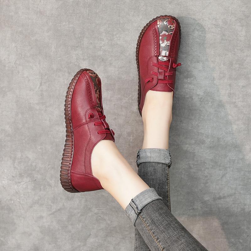 Fashion GKTINOO Genuine Leather Flat Shoes Woman Handmade Leather Loafers Flexible Spring Casual Shoes Woman Flats Zapatos Mujer