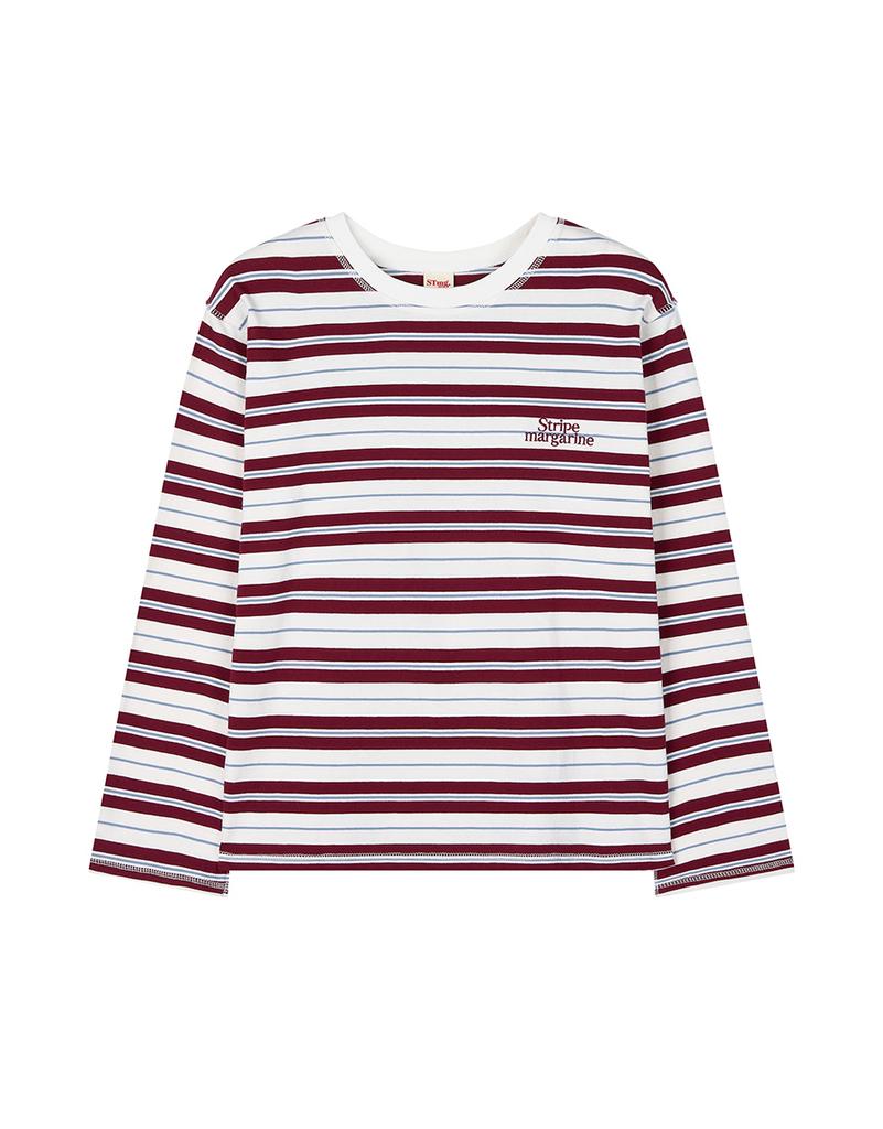 Seuteulaipeumagalin Buff Stripe Overlock Loose Long Sleeve Tee Red