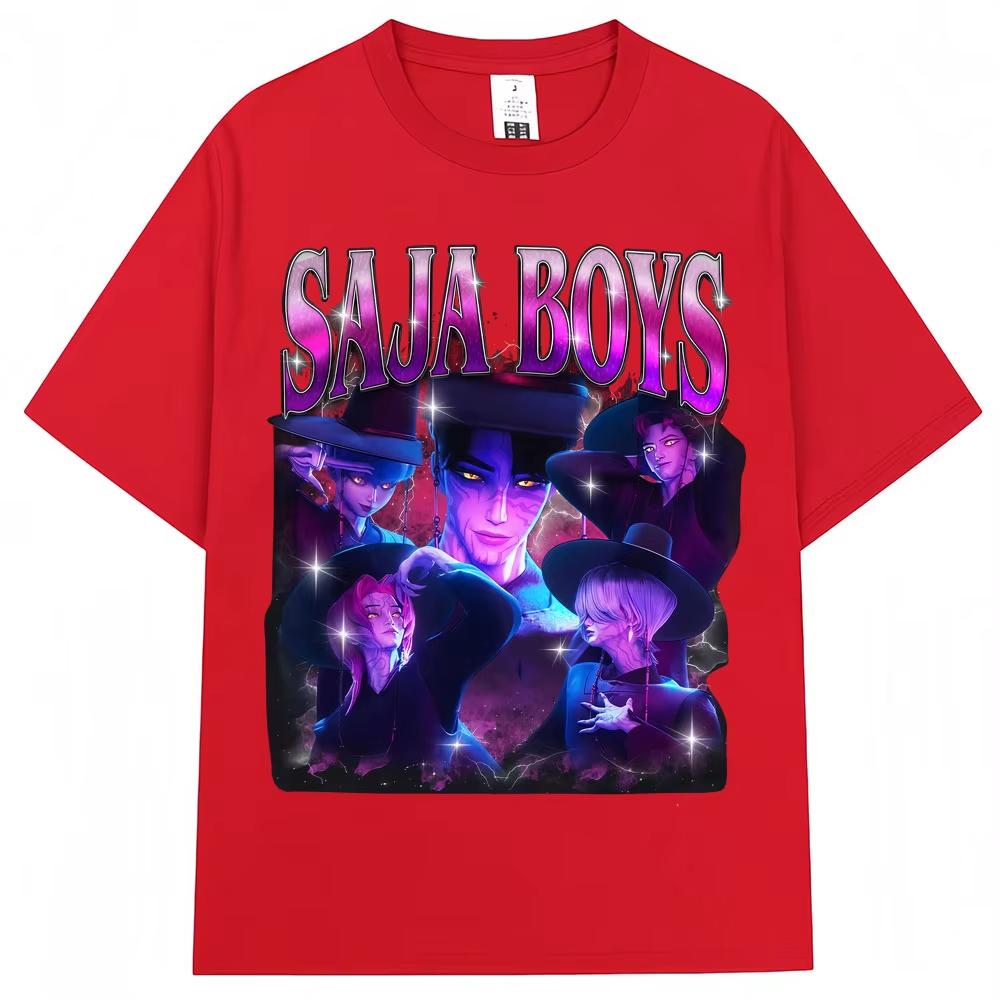 Casual Hot Anime KPop Demon Hunters Saja Boys T Shirt Harajuku Vintage Manga Men's Women T-shirt Loose Cotton T Shirt Streetwear