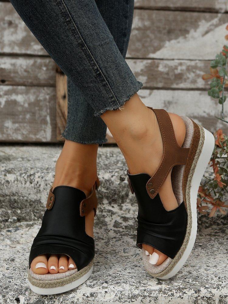 

Большие размеры женские сандалии лето 2024 новые плоские подошвы наклонный каблук рыбий рот повседневные пряжка ремень верхняя одежда женские сандалии 36 чёрный