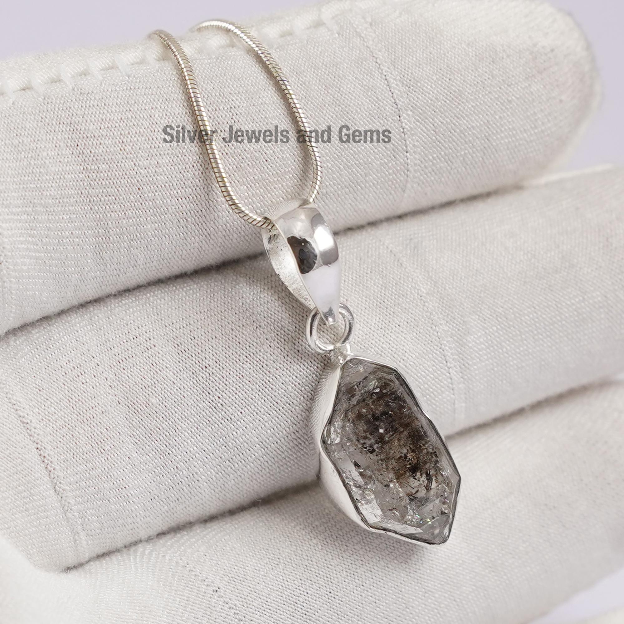 Herkimer Diamond Pendant, Raw Gemstone, 925