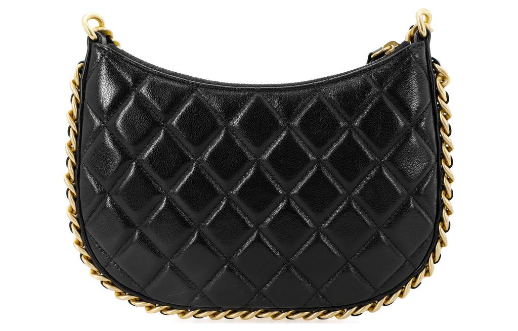 Chanel 23B Black Quilted Lambskin Gold Buckle Chain Hobo Shoulder Underarm Crossbody Handbag Women Bag