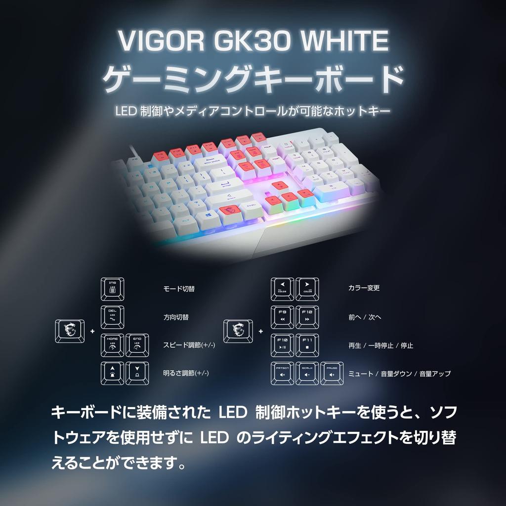 MSI Vigor GK30 COMBO WHITE JP Gaming Keyboard Mouse Set KB576 Full Keyboard