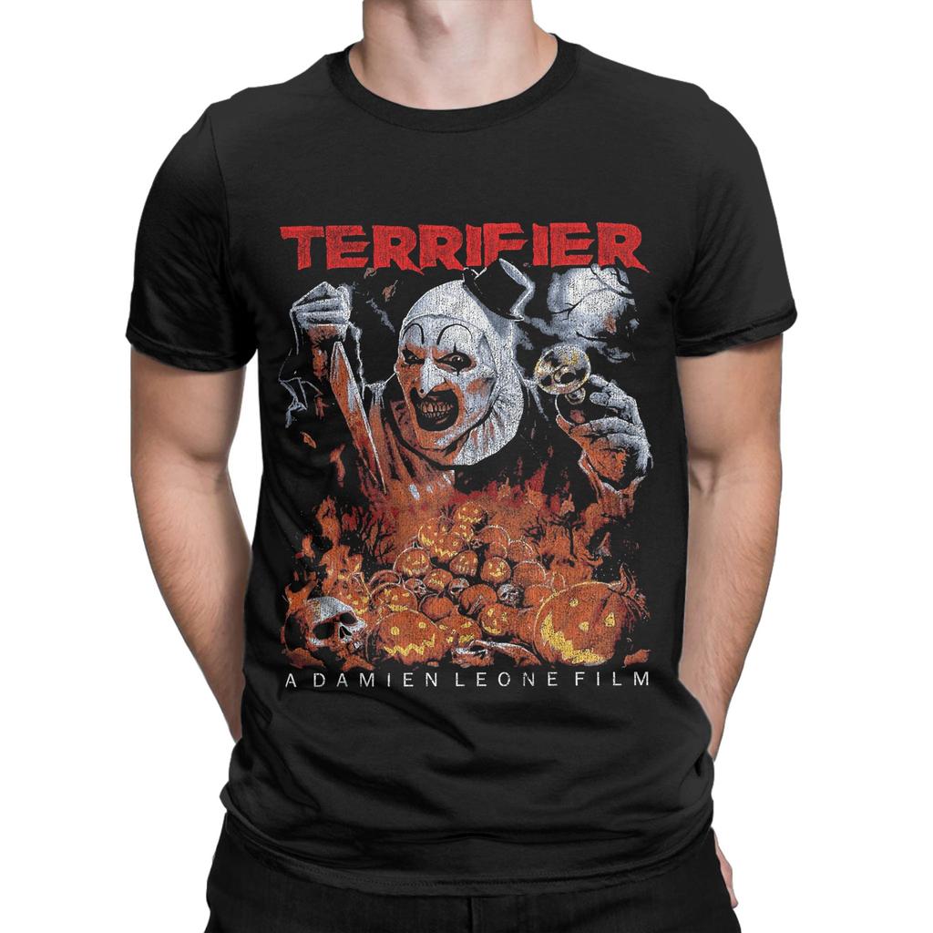 Men T-Shirt Terrifier  Vintage 100% Cotton Tees Short Sleeve Horror Movie T Shirts Round Neck Clothes Gift Idea