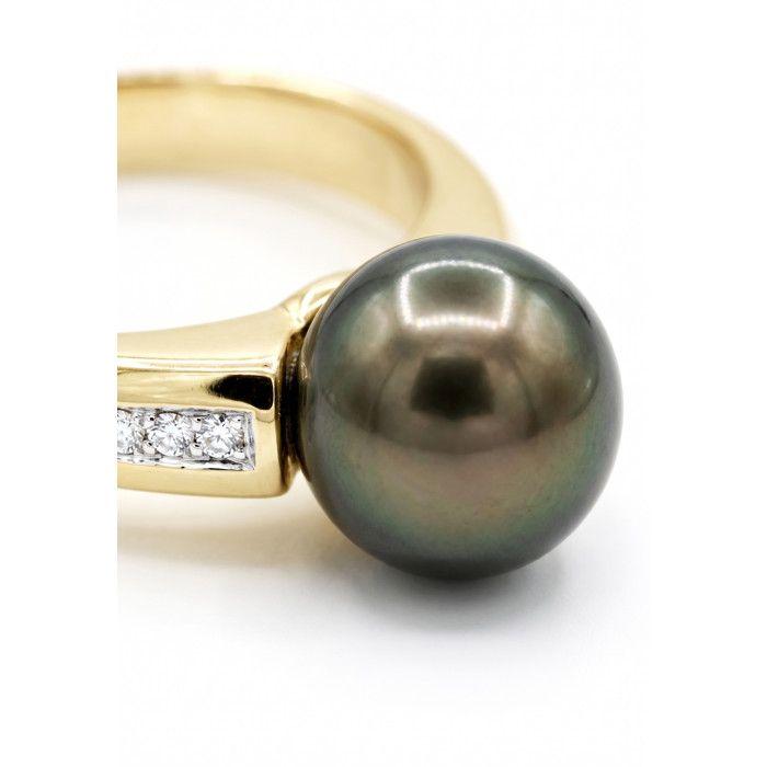 Ring - Pearls & Colors - Tahitian Cultured Pearl 8-9 Mm - Yellow Gold 375/1000 - Diamonds - Woman