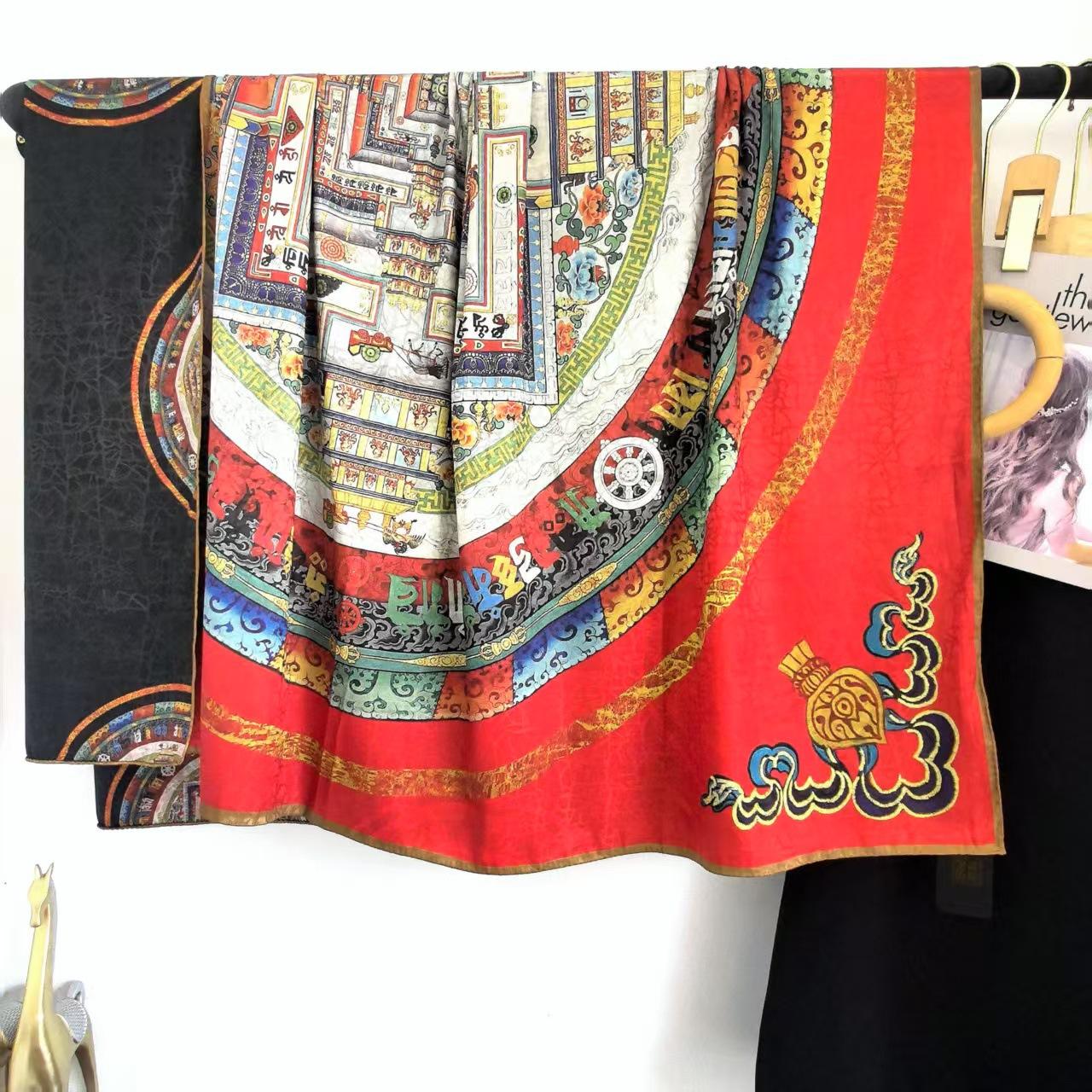 

Dunhuang Flower Dill Fragrant Cloud Yarn 140 Square Towel Double-Sided Printed Shawl Versatile Fashion Sunscreen Shawl Tide