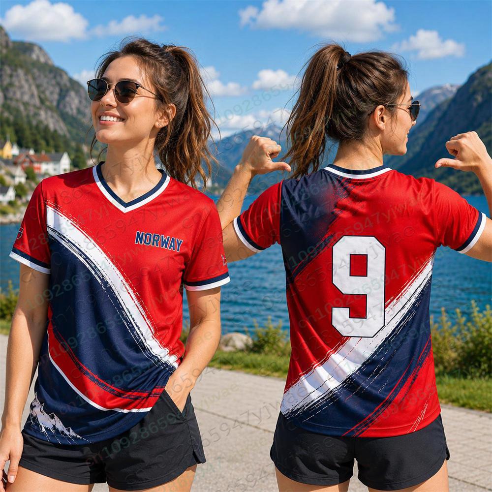 2026 Norvegia Maglia da Calcio 9 Grafica Stampata Maglietta Sportiva Traspirante Asciugatura Rapida Top Maglietta da Tifoso Estate Uomo Donna T-Shirt