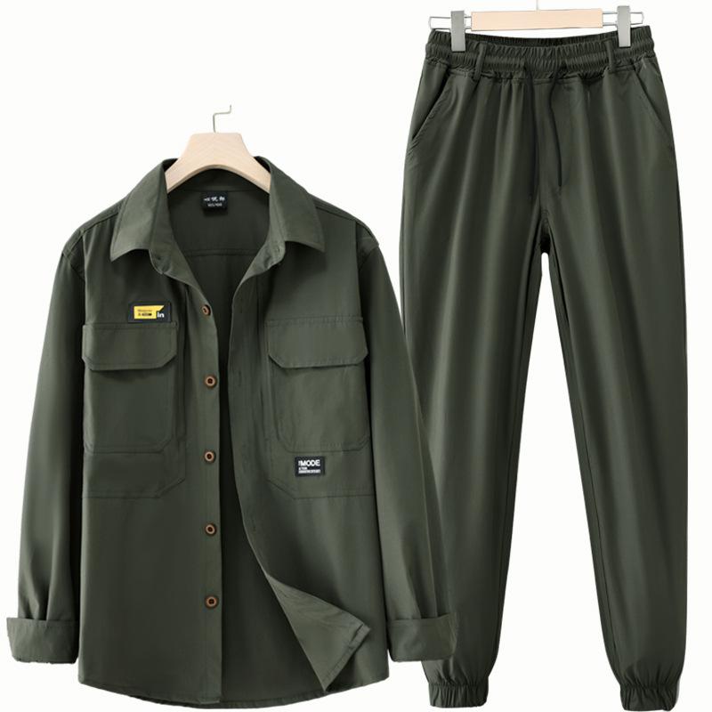 

Эластичный быстросохнущий костюм, мужской летний тонкий комбинезон с длинными рукавами, куртка, рубашка, кардиган, повседневные брюки для занятий спортом на открытом воздухе, костюм из 2 предметов XXL зелёный