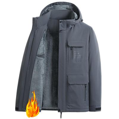 Winter-Herren-Cargojacke für den Außenbereich, winddicht, wasserdicht, mit Kapuze, warm, mit mehreren Taschen, abnehmbarer Kappe, gepolsterte Jacke