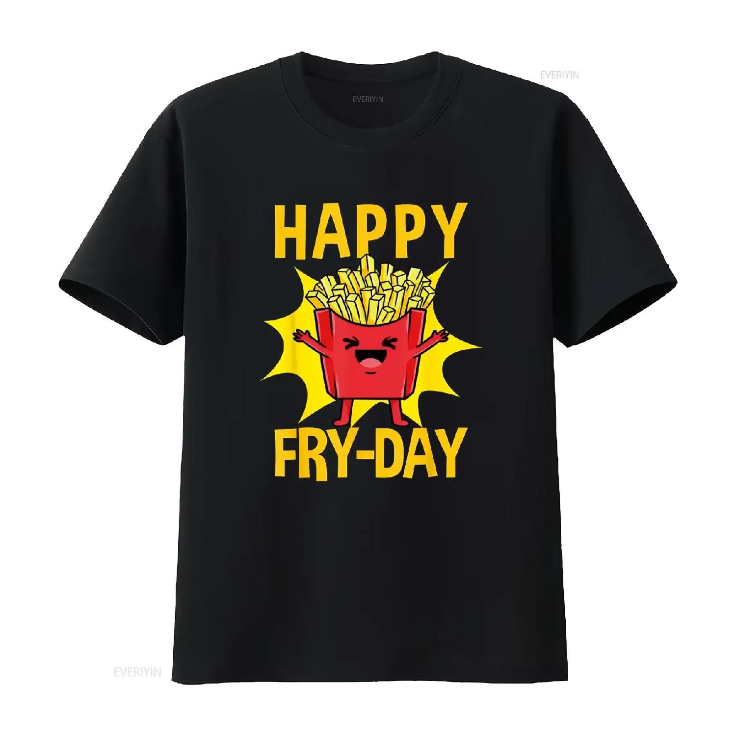 

Happy Fry Day French Fries Lover T Shirt vintage Washed Stylish Slightly graphic streetwear Unisex Versatile Breathable Soft XXXXXL