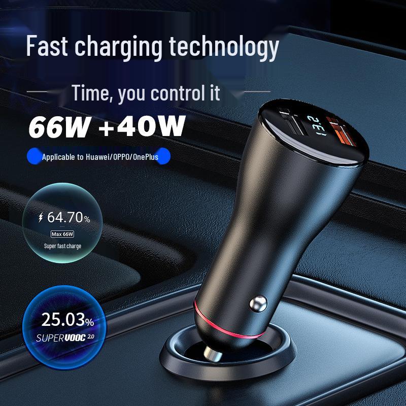 Dual USB Car Charger for Huawei - 66W Fast Charge, 100W Digital Display, Cigarette Lighter Adapter
