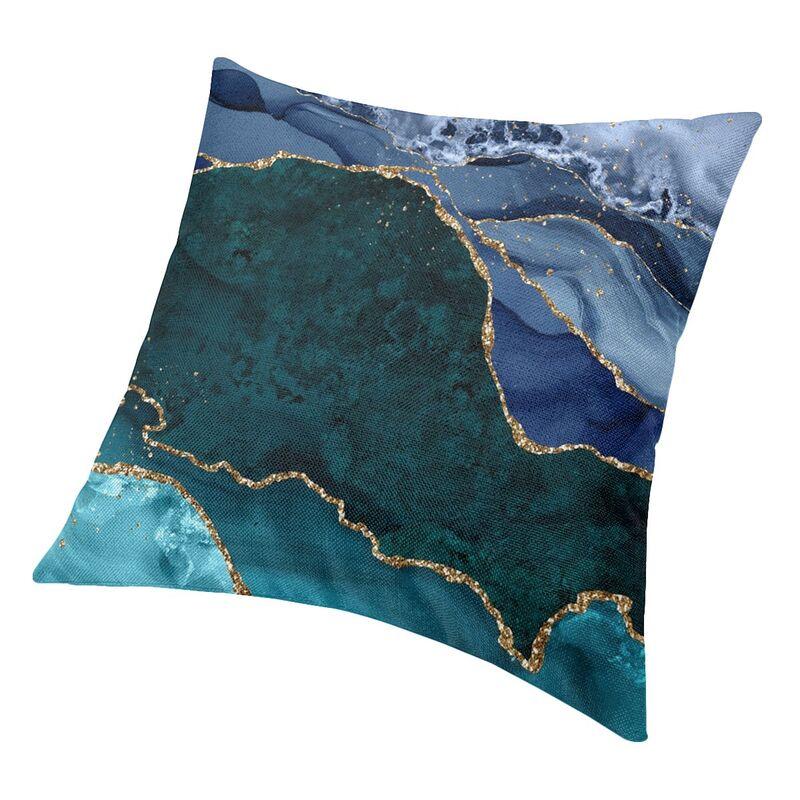 Natural Teal And Indigo Tone Geode Agate Slices Square Pillow Case Decoration Cushions Throw Pillow Car Double-Sided Printing