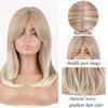 MERISIHAIR Synthetic Short Wigs Shoulder-Length Straight Layered  Hairstyle Ombre  Brown Blonde Gray Ash  with Middle Part Bangs for Women