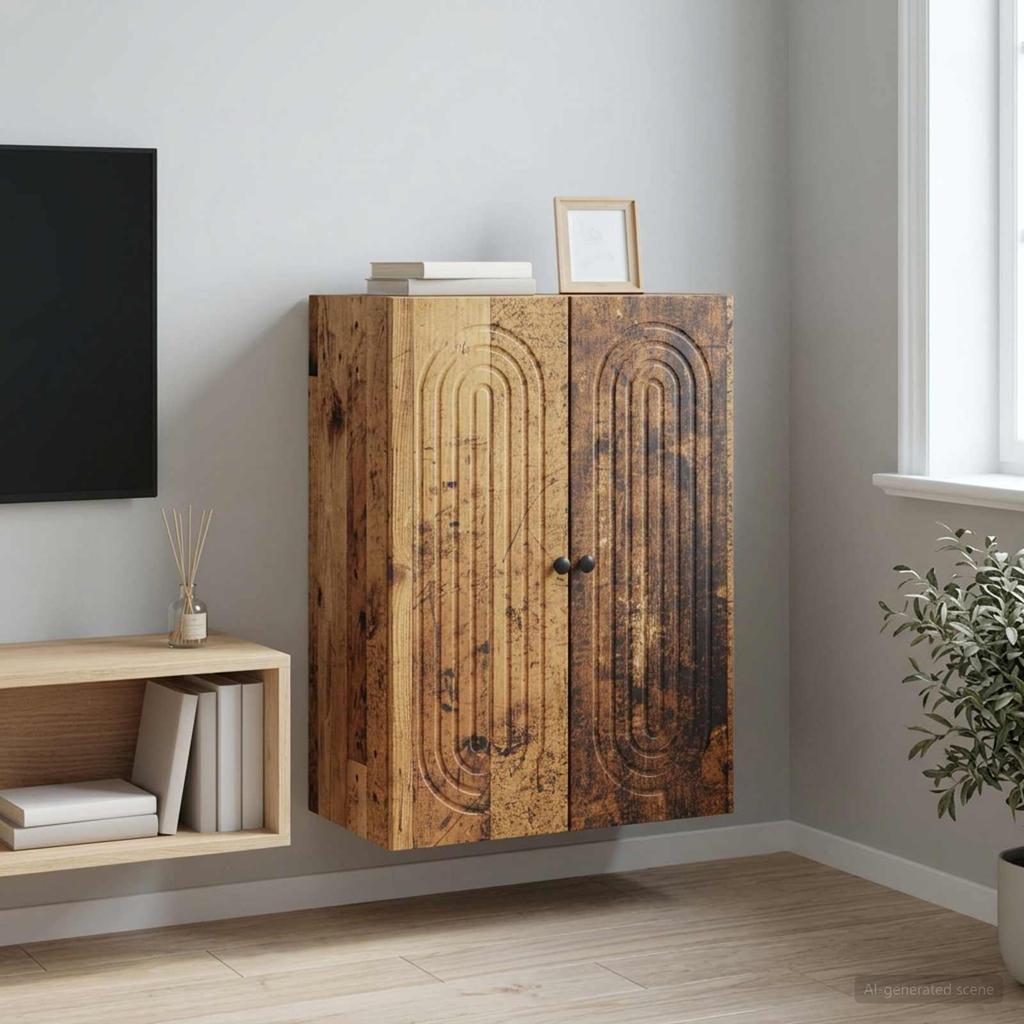 Wall Mounted Cabinet in Vintage Wood Look 66 x 34.5 x 90 cm Engineered Wood
