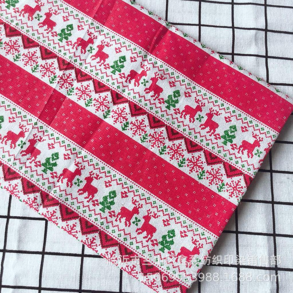 Burlap Cotton Linen Tablecloth with Snowflake & Deer Print