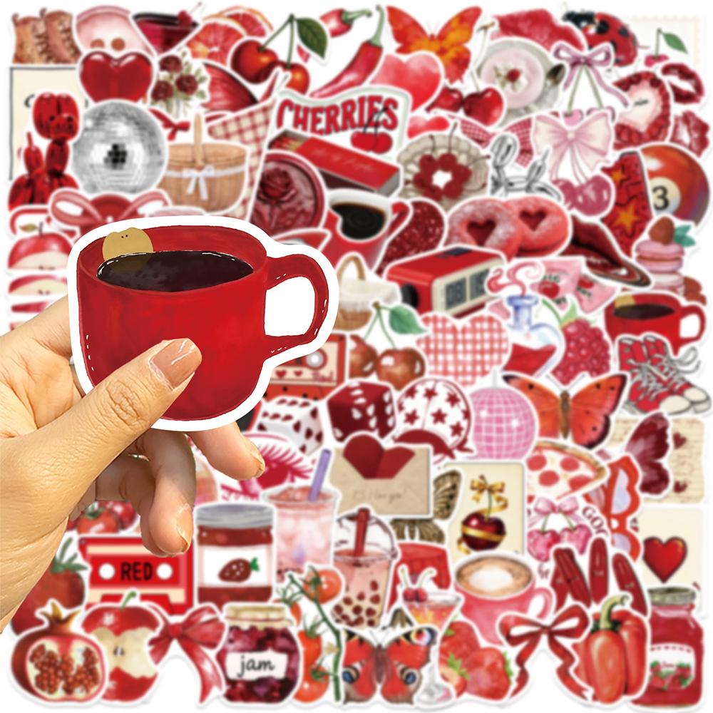 10/30/50/100pcs Red Cherry Girl Cartoon Aesthetic Graffiti Stickers Waterproof Retro Decals DIY Stationery Phone Case Laptop