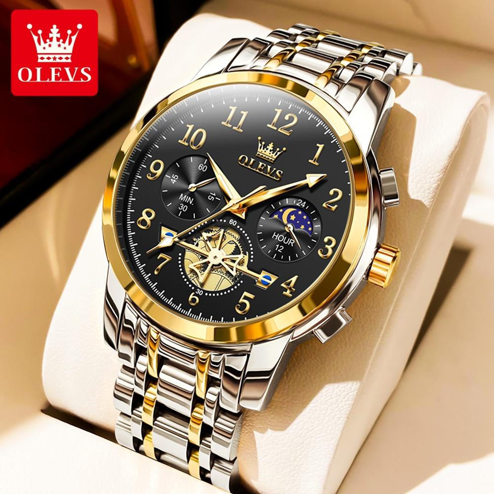 OLEVS Fashion Business Mens Wristwatches Gold Clock Male Stainless Steel Waterproof Calendar Quartz Watches