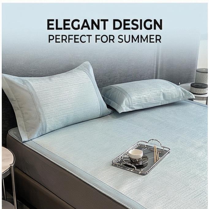 Antibacterial Ice Silk Cooling Mat 3-Piece Set Machine Washable Fitted Bedding for Home Bedroom 150x200 180x200cm