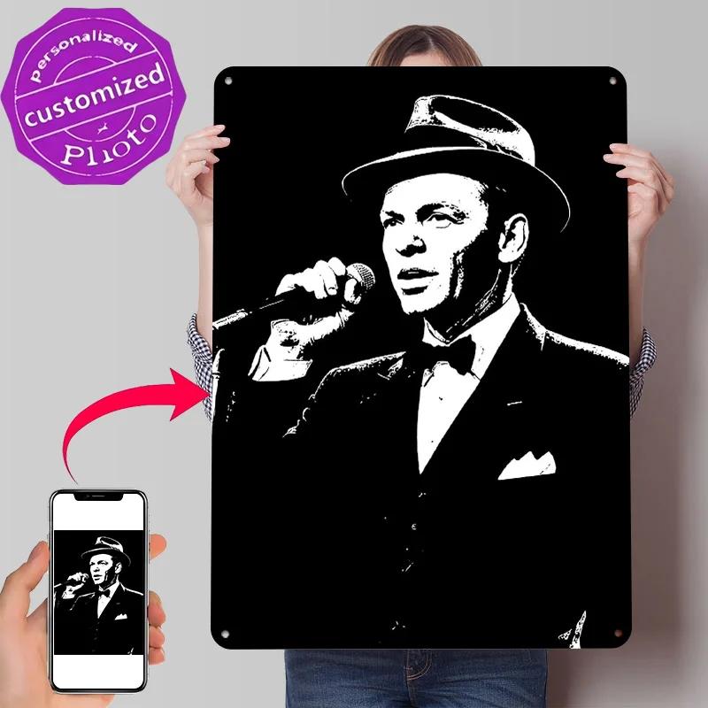 Frank Sinatra Black and White Portrait D Texture Printed Poster Custom Vintage Metal Tin Plate Sign for Wall Art Wand Deko Home