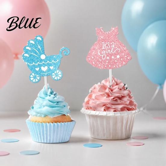 Glitter Paper Baby Theme Picks 12Pcs Boy Girl Birthday Cake Toppers Themed Cupcake with Party Supplies Bottle Stroller Bow Suit Cardboard
