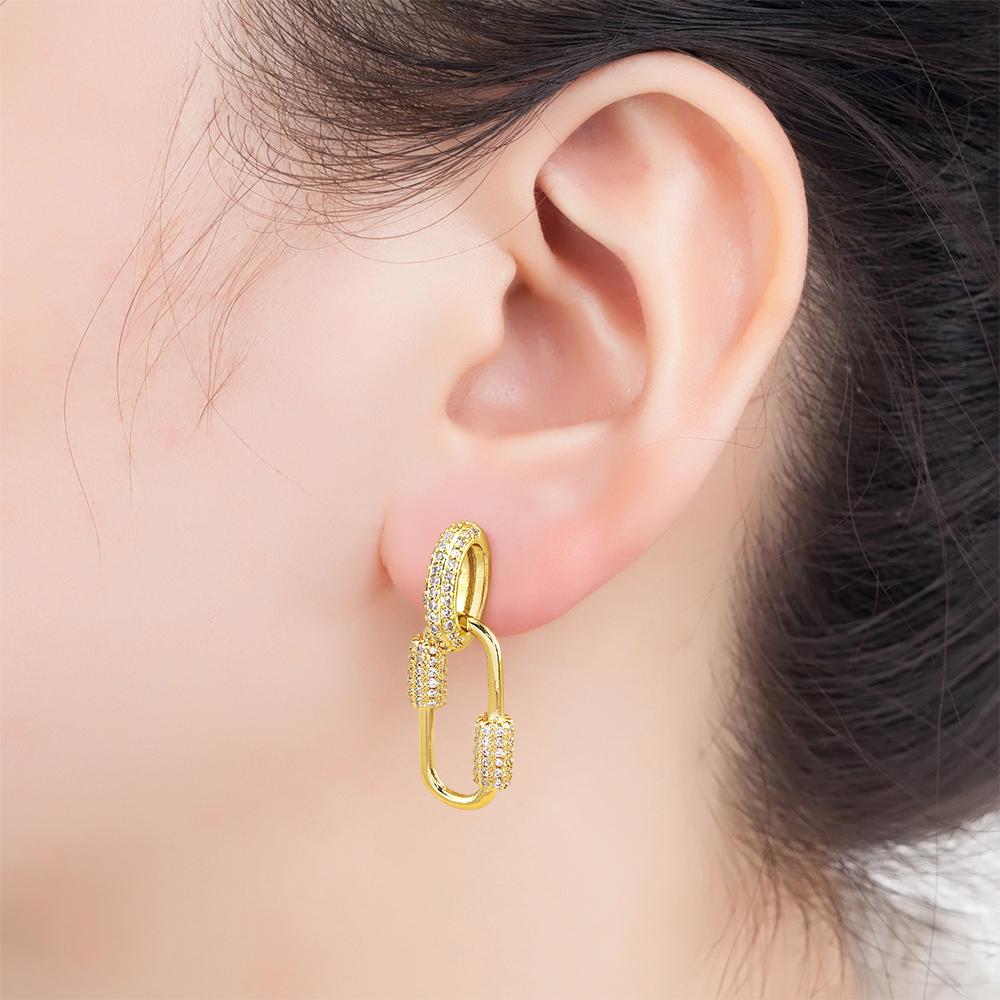 Nidin New Design Geometric Shiny Crystal Zircon Earrings Women Simple Fashion Jewelry Engagement Exquisite Party Gift Wholesale