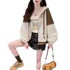 Autumn Vintage Patchwork Cardigan Sweatshirt Ladies Loose Casual Zipper Coat Women All-match Hooded Jacket Top