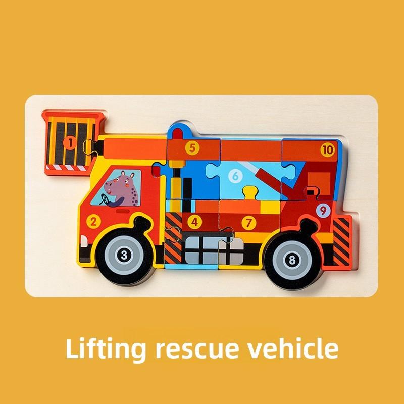 Construction Wooden Vehicle Puzzle Kids Educational Toy Gift For Early Learning