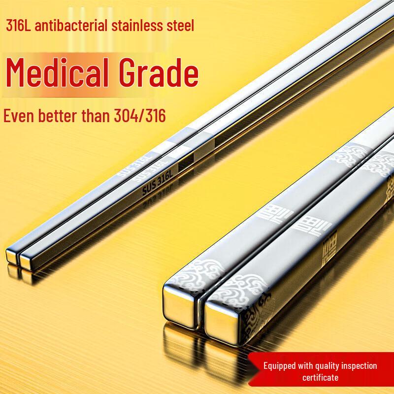 Xihe 316L Stainless Steel Auspicious Carved Chopsticks Set