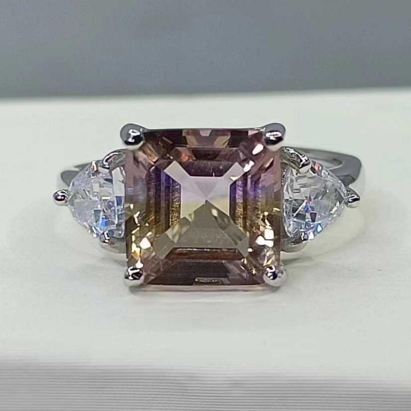SACEGEMS 9*9MM Natual Ametrine Rings for Women 925Sterling Silver Wedding Party Fine Jewelry Festival Gift